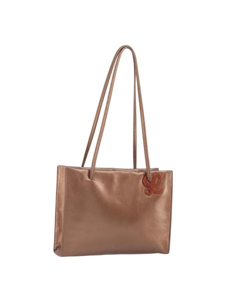 Authentic Loewe Shoulder Bag Leather Brown Gold